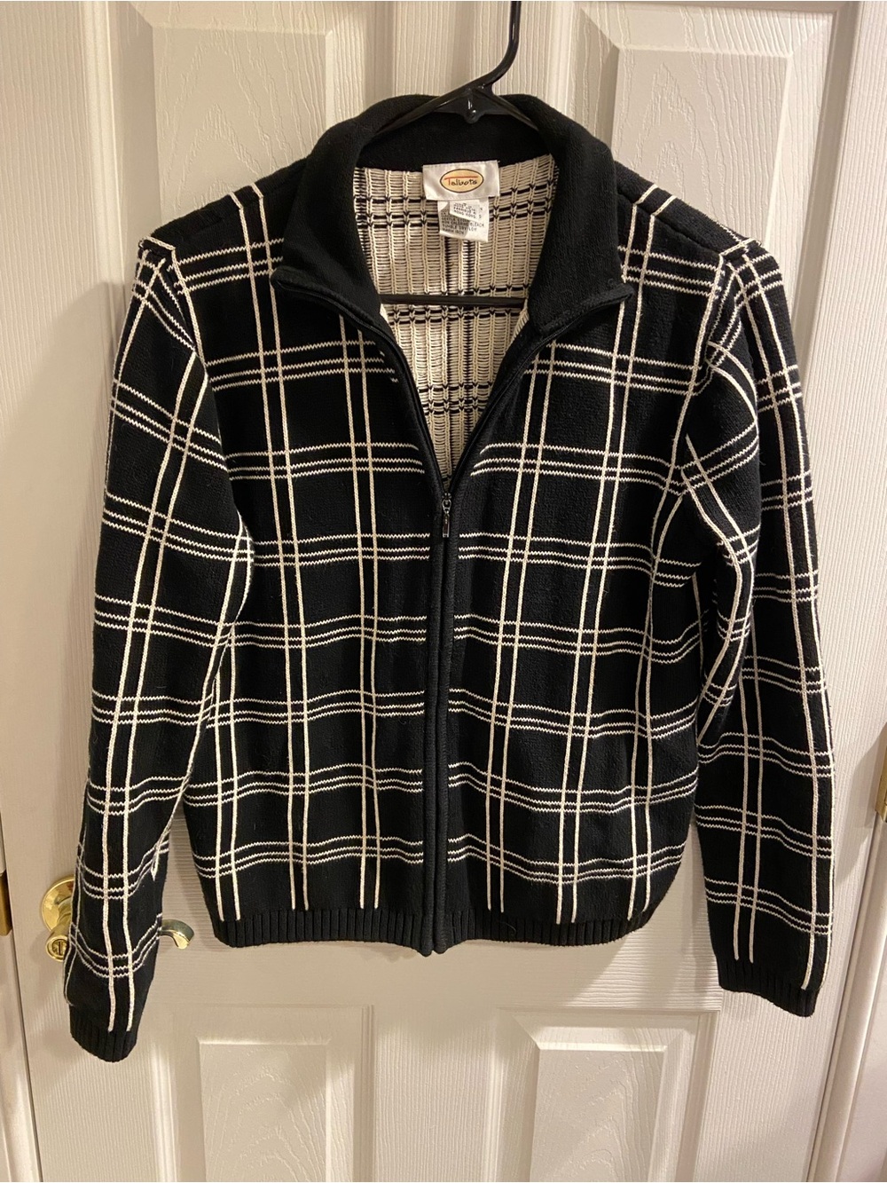 Talbots Vintage Windowpane Zip Cotton Cardigan EUC small